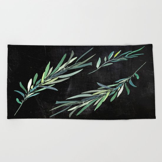 Eucalyptus leaves on chalkboard Beach Towel