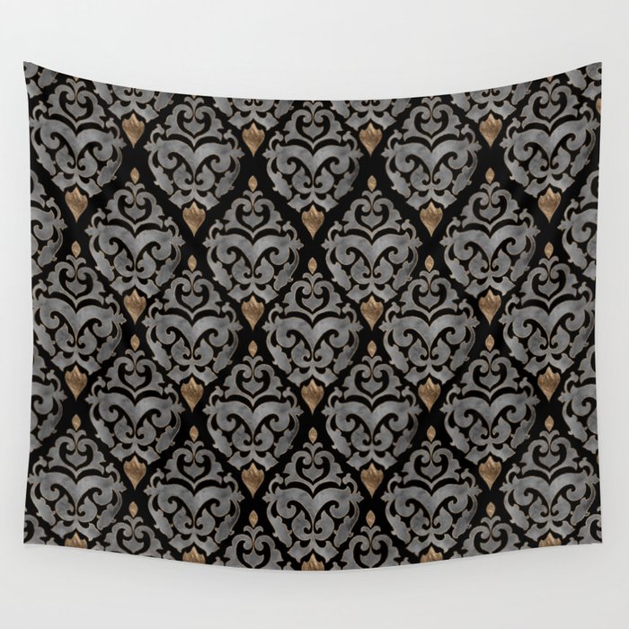 Persian Oriental Pattern - Watercolor black and gold Wall Tapestry