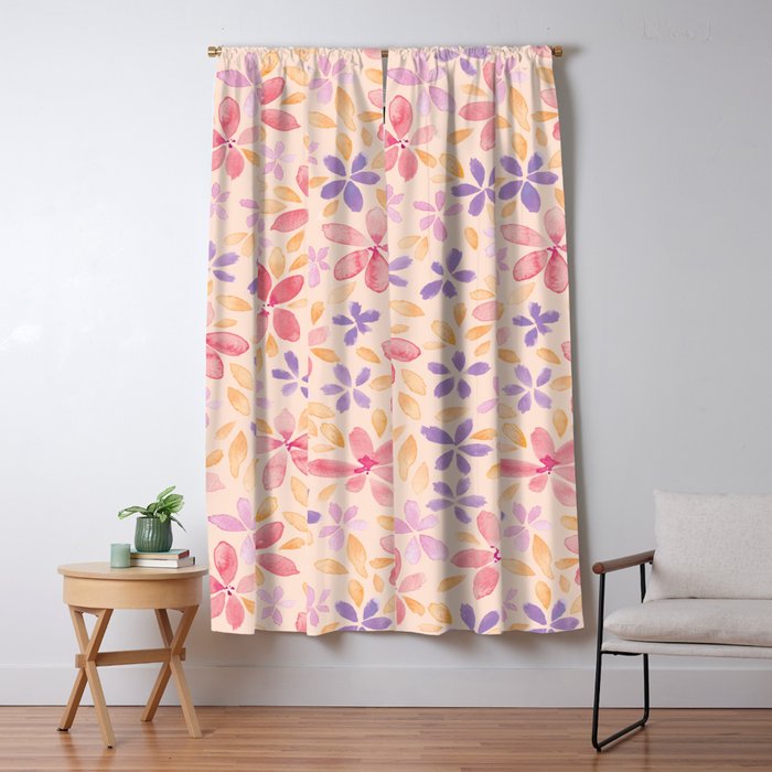Floral Pattern 4 Orange Peach And Purple Blackout Curtain By