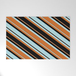 [ Thumbnail: Powder Blue, Chocolate & Black Colored Lined Pattern Welcome Mat ]