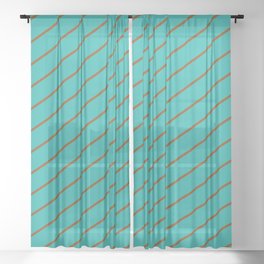 [ Thumbnail: Light Sea Green and Brown Colored Stripes Pattern Sheer Curtain ]