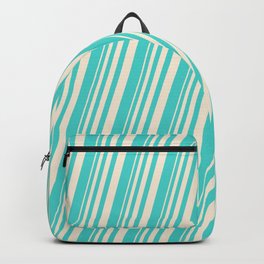 [ Thumbnail: Beige and Turquoise Colored Lines Pattern Backpack ]