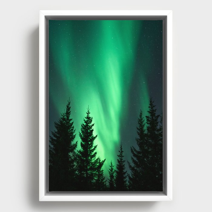 Northern Lights in the Woods Photo | Aurora Borealis in Norway Nature Art Print | Colorful Night Travel Photography Framed Canvas