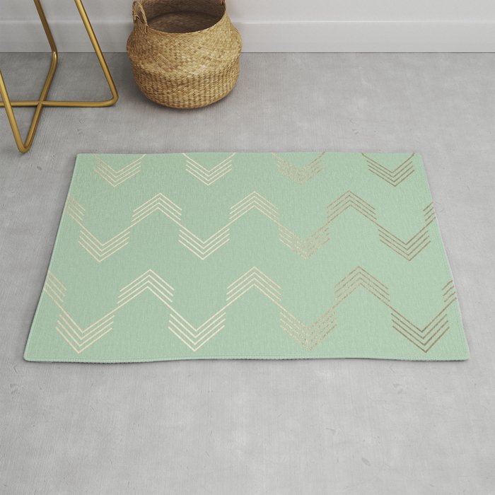 Simply Deconstructed Chevron in White Gold Sands and Pastel Cactus Green Rug