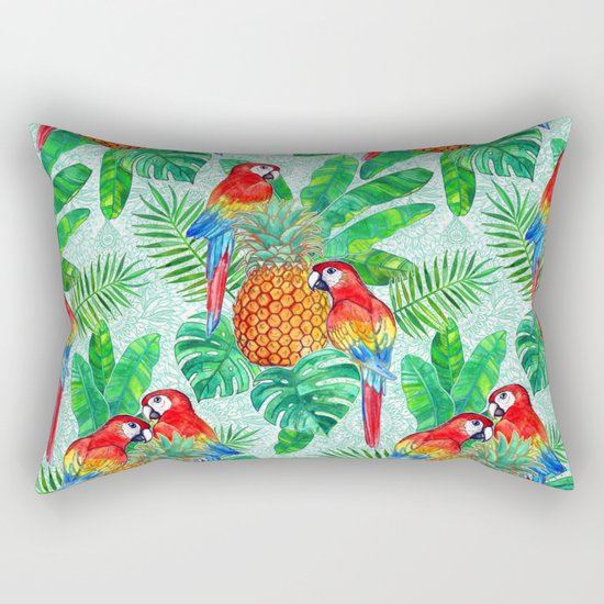 Pineapples and Parrots Tropical Summer Pattern Rectangular Pillow
