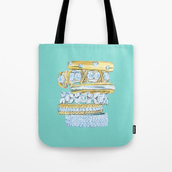 Golden Rings on Blue Tote Bag