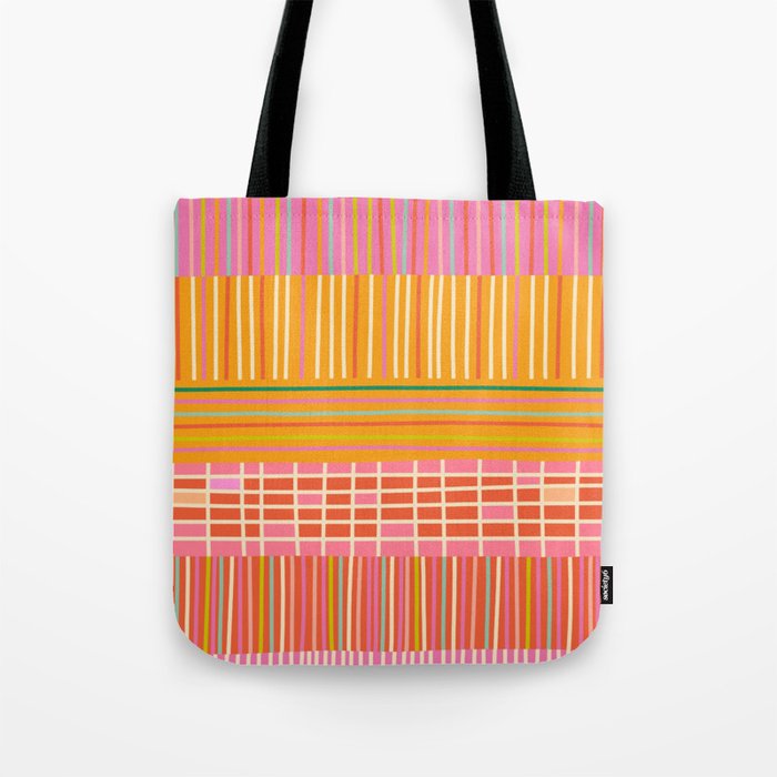 Spring Patchwork Whimsical Finnish Stripe Pattern Pink Orange Lime Tote Bag