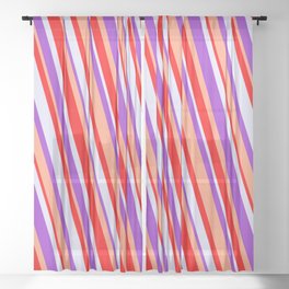 [ Thumbnail: Red, Lavender, Dark Orchid & Light Salmon Colored Pattern of Stripes Sheer Curtain ]