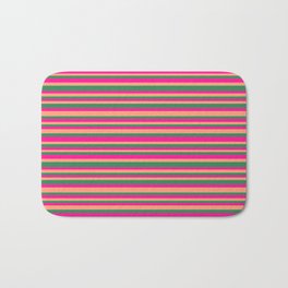 [ Thumbnail: Deep Pink, Light Salmon & Sea Green Colored Lines Pattern Bath Mat ]