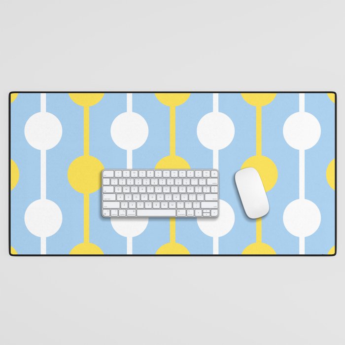 Sun Rain & Blue Sky Droplets Pattern - Yellow Blue White Desk Mat