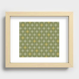 Midcentury Modern Atomic Starburst Pattern in Retro Vintage Olive Green and Celadon Recessed Framed Print