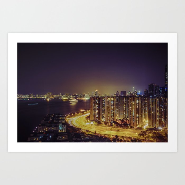 Aerial View Of Hongkong By Night Art Print