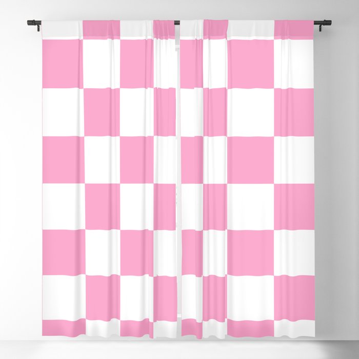 Pink & White Checkered Pattern Blackout Curtain
