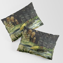 Watercolour Night Stream Landscape Pillow Sham