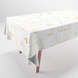 Tan Doodle Kitten Faces Pattern Tablecloth