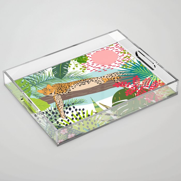Colorful Jungle Cheetah Print Acrylic Tray