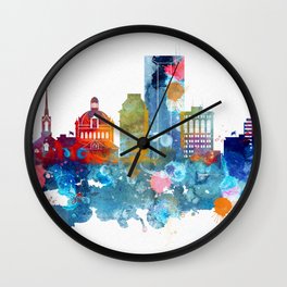 Colorful watercolor Lexington skyline Wall Clock