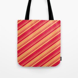 [ Thumbnail: Brown and Crimson Colored Stripes/Lines Pattern Tote Bag ]