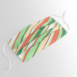 [ Thumbnail: Colorful Red, Sea Green, Mint Cream, Light Green & Beige Colored Lined/Striped Pattern Face Mask ]