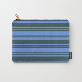 [ Thumbnail: Cornflower Blue and Dark Slate Gray Colored Stripes/Lines Pattern Carry-All Pouch ]