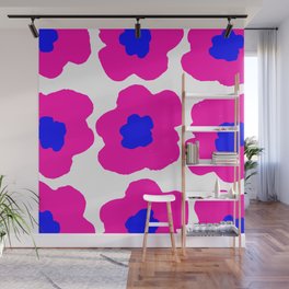 Large Pop-Art Retro Flowers in Bright Blue Pink on White Background #society6 #decor #pretty #buyart Wall Mural