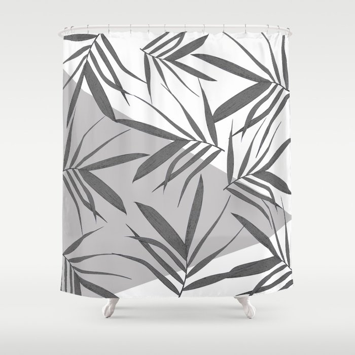 White grey leaves collage 1 Shower Curtain