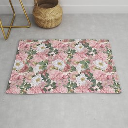 Pink and White Roses Floral Rug