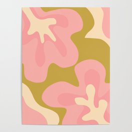 Groovy Flowers Retro Abstract in Pink and Gold Poster