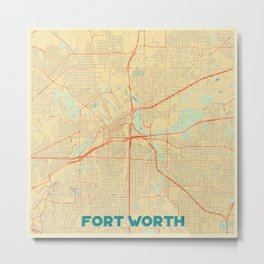 Fort Worth Map Retro Metal Print | Graphicdesign, America, Illustration, Pattern, Digital, Watercolor, Worth, Usa, Stats, Popart 