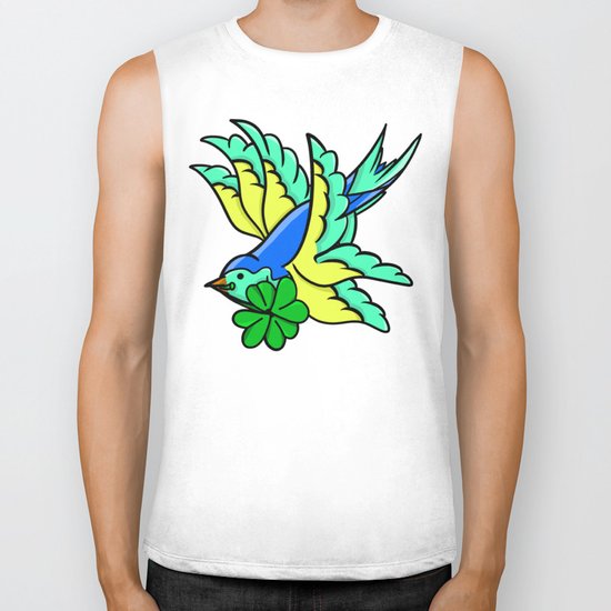 Swallow With Lucky Four Leaf Clover Biker Tank