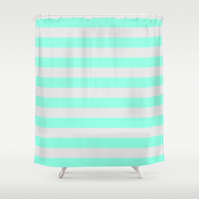 Mint Green Gray Stripes Shower Curtain By Vintageappeal623