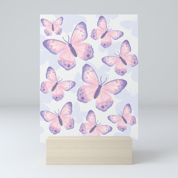 Watercolor Butterflies, Blush, Lilac Mini Art Print