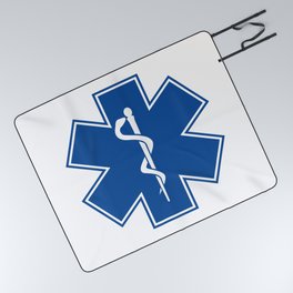 EMT Health Care Rod of Asclepius Blue Star of Life Medical Symbol Picnic Blanket