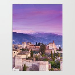 The Alhambra Palace, Albaicin and Sierra Nevada. At sunset. Poster