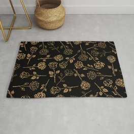Gold Roses Silhouette on Black Rug | Background, Floral, And, Leaves, Flowers, Graphicdesign, Retro, Pattern, Seamless, Roses 