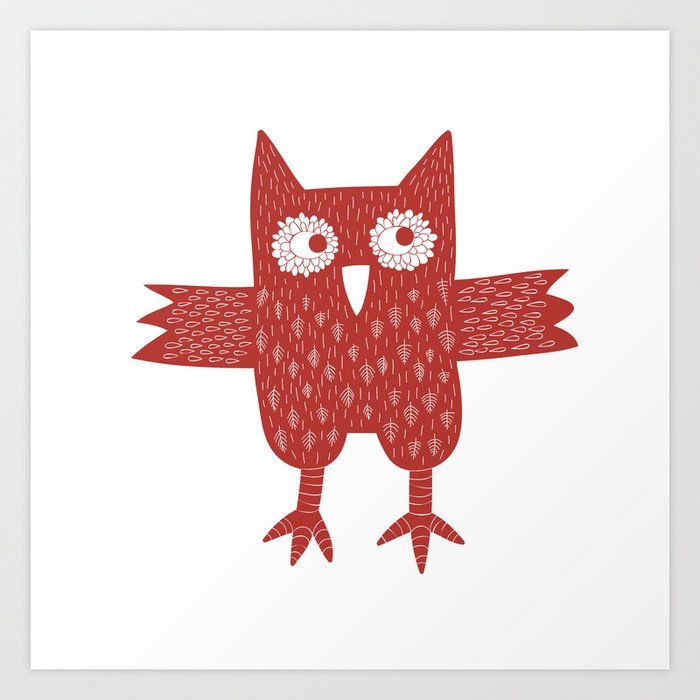 Red Owl Illustration Art Print