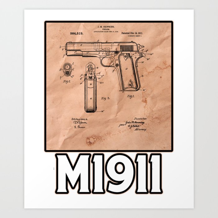 M1911 Patent Drawings Art Print