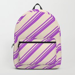 [ Thumbnail: Orchid and Beige Colored Lined Pattern Backpack ]