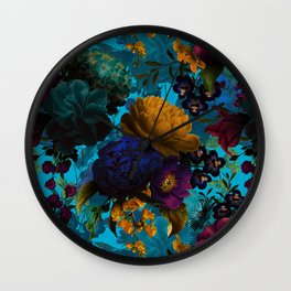 Vintage & Shabby Chic - Night Affaire VI Wall Clock | Summer, Pattern, Flora, Cottagecore, Vintage, Moodyflorals, Midnight, Flower, Rose, Classicblue 