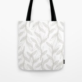 Etched Leaves Botanical Pattern in Bright White and Pale Gray Tote Bag