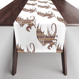 Dragon Silhouettes Filled with Vintage Books Table Runner