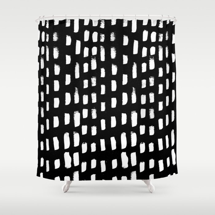 White Paint Brushstrokes Shower Curtain, Pink Black And White Shower Curtain Design