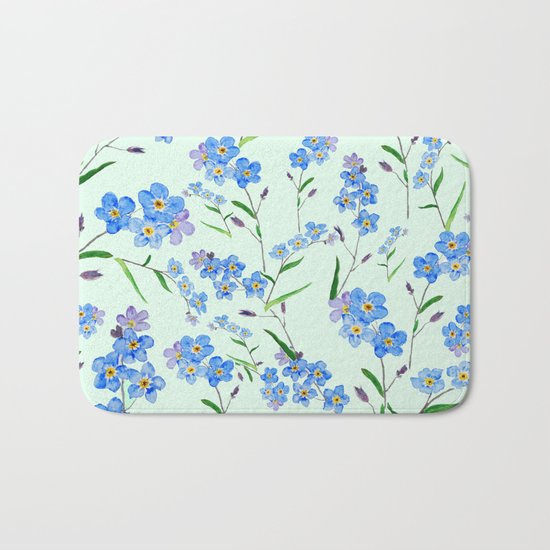 forget me not in green background Bath Mat