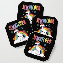 Rainbow Unicorn Cute Jew Menorah Happy Hanukkah Coaster