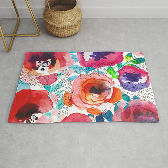 Watercolor flowers and circles Rug