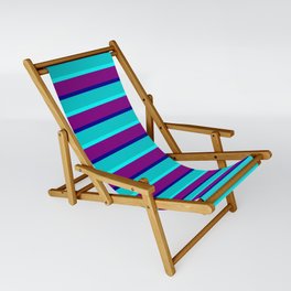 [ Thumbnail: Eye-catching Cyan, Purple, Dark Blue, and Dark Turquoise Striped/Lined Pattern Sling Chair ]