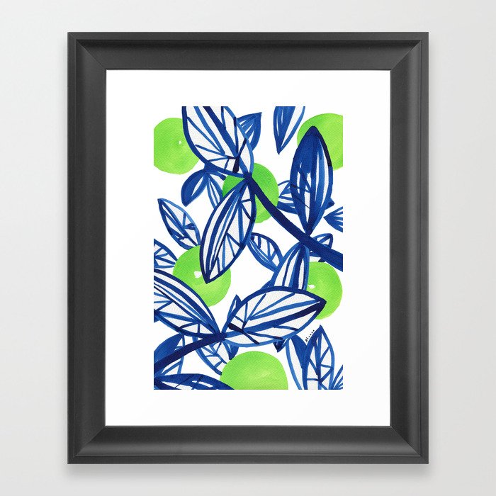 Blue And Lime Green Abstract Apple Tree Framed Art Print By