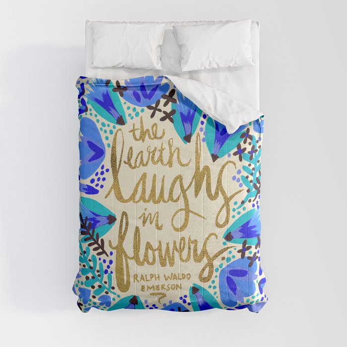 The Earth Laughs in Flowers – Gold & Blue Comforter