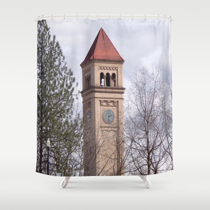 Beautiful Old Clock Tower In Spokane Washington Vintage Train Station Clock Tower Shower Curtain By Fas925 Society6