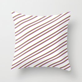 [ Thumbnail: White, Green & Orchid Colored Pattern of Stripes Throw Pillow ]